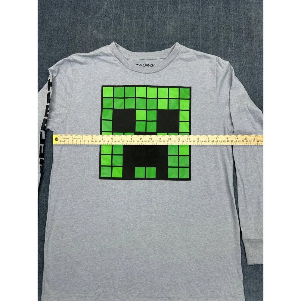 Minecraft Boys XL 18/20‎ Gray Long Sleeve Creeper Graphic Tee Shirt Mojang NWT